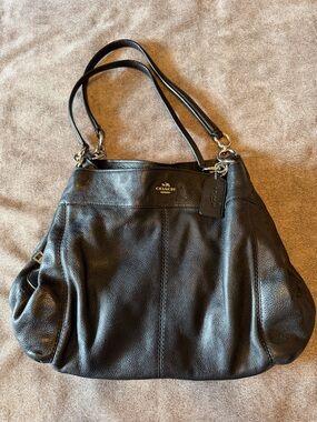 COACH Lexy Black Pebbled Leather Shoulder Bag F57545